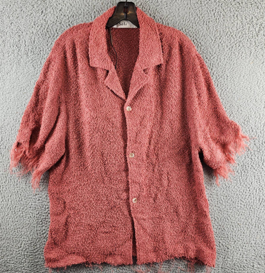 Séfr Fausto Textured Shirt with Fringe Men's XL Red Button Closure Short Sleeves