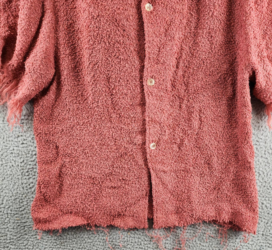 Séfr Fausto Textured Shirt with Fringe Men's XL Red Button Closure Short Sleeves