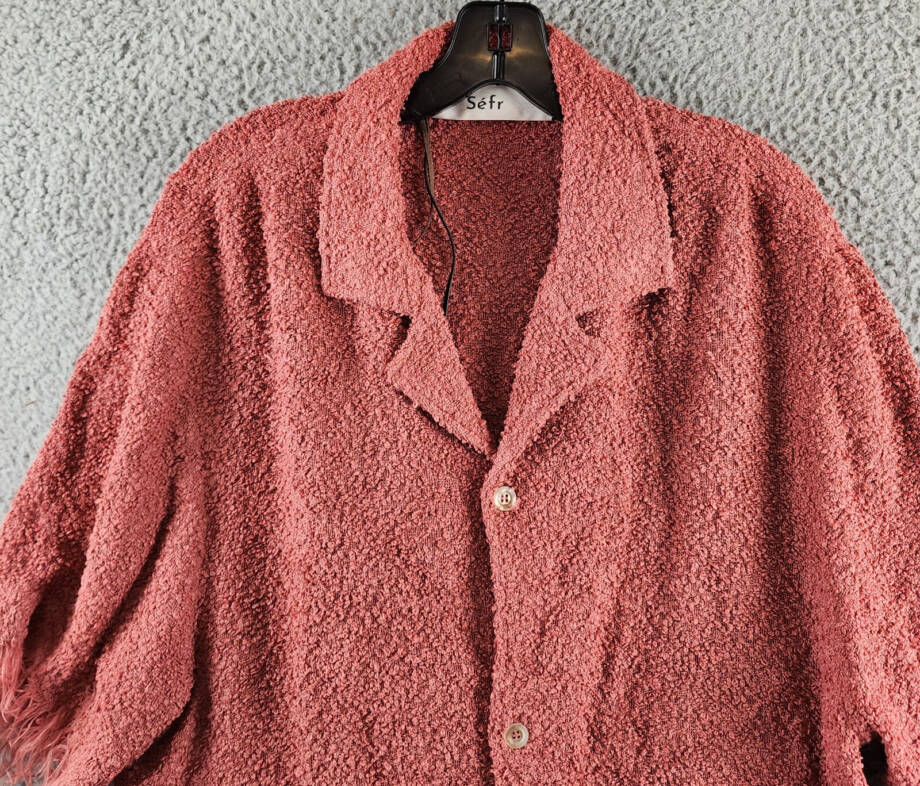 Séfr Fausto Textured Shirt with Fringe Men's XL Red Button Closure Short Sleeves