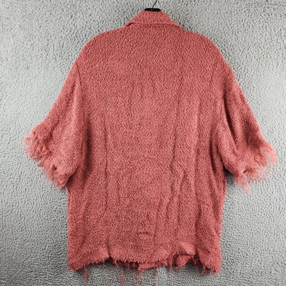 Séfr Fausto Textured Shirt with Fringe Men's XL Red Button Closure Short Sleeves