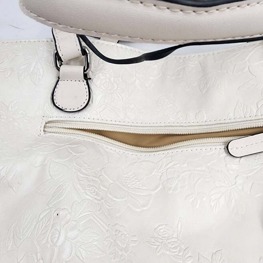 Giani Bernini Faux Leather Tooling Tote Women's Ivory Embossed Floral Zip Top