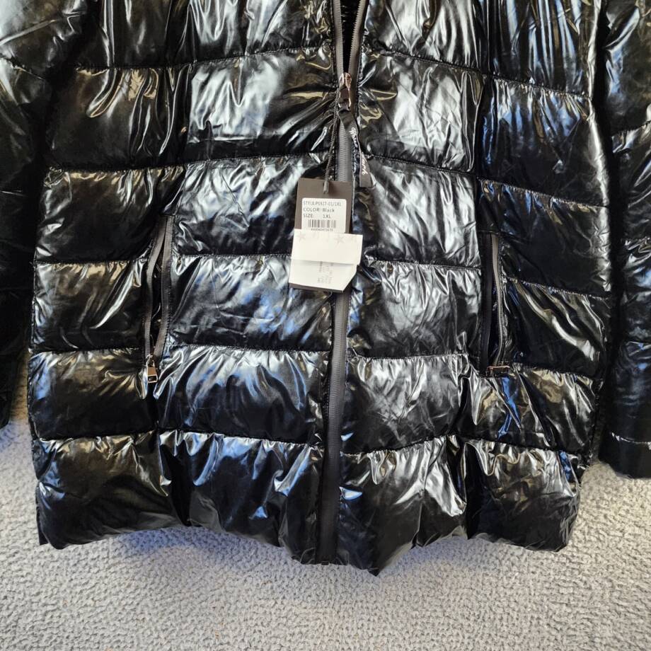 White Mark Plus Size Metallic Puffer Coat with Hoodie Women's 1XL Black