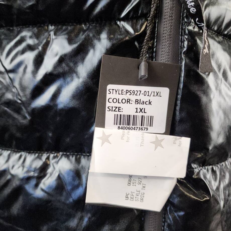 White Mark Plus Size Metallic Puffer Coat with Hoodie Women's 1XL Black
