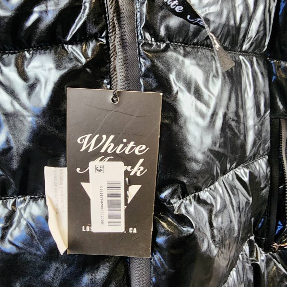 White Mark Plus Size Metallic Puffer Coat with Hoodie Women's 1XL Black