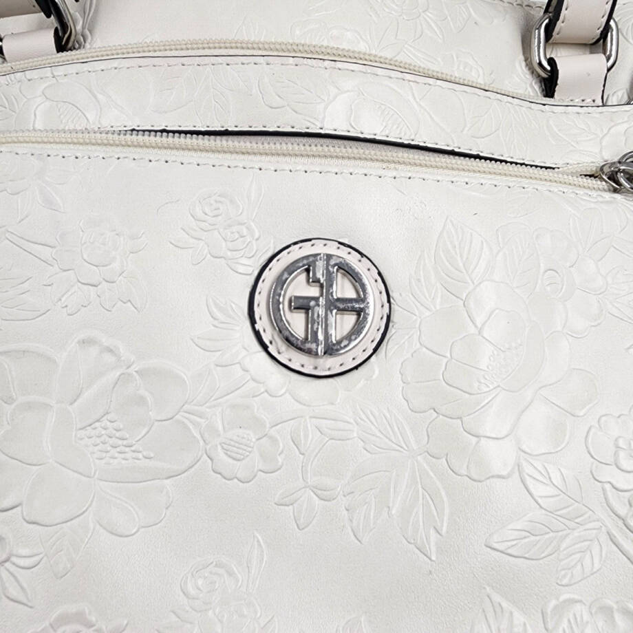 Giani Bernini Faux Leather Tooling Tote Women's Ivory Embossed Floral Zip Top