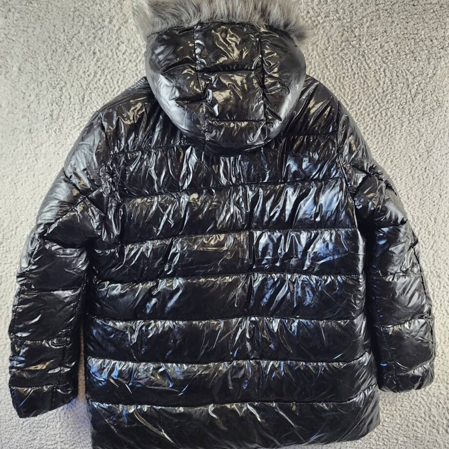 White Mark Plus Size Metallic Puffer Coat with Hoodie Women's 1XL Black