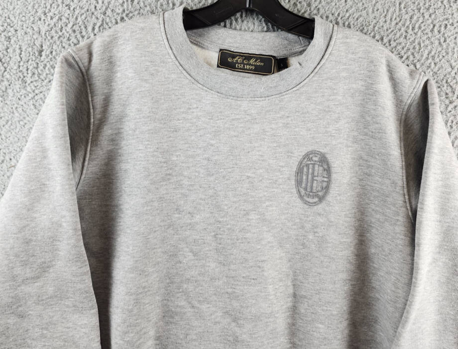 A.C. Milan Front & Back Logo Sweatshirt Men's S Light Gray Heather Crewneck L/S~
