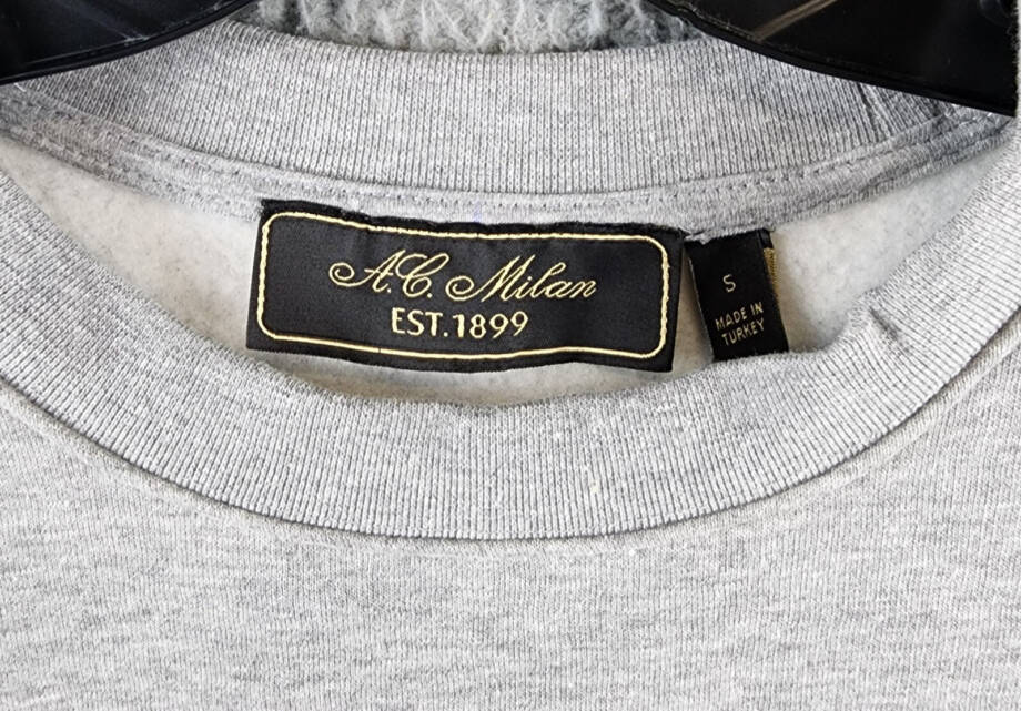 A.C. Milan Front & Back Logo Sweatshirt Men's S Light Gray Heather Crewneck L/S~