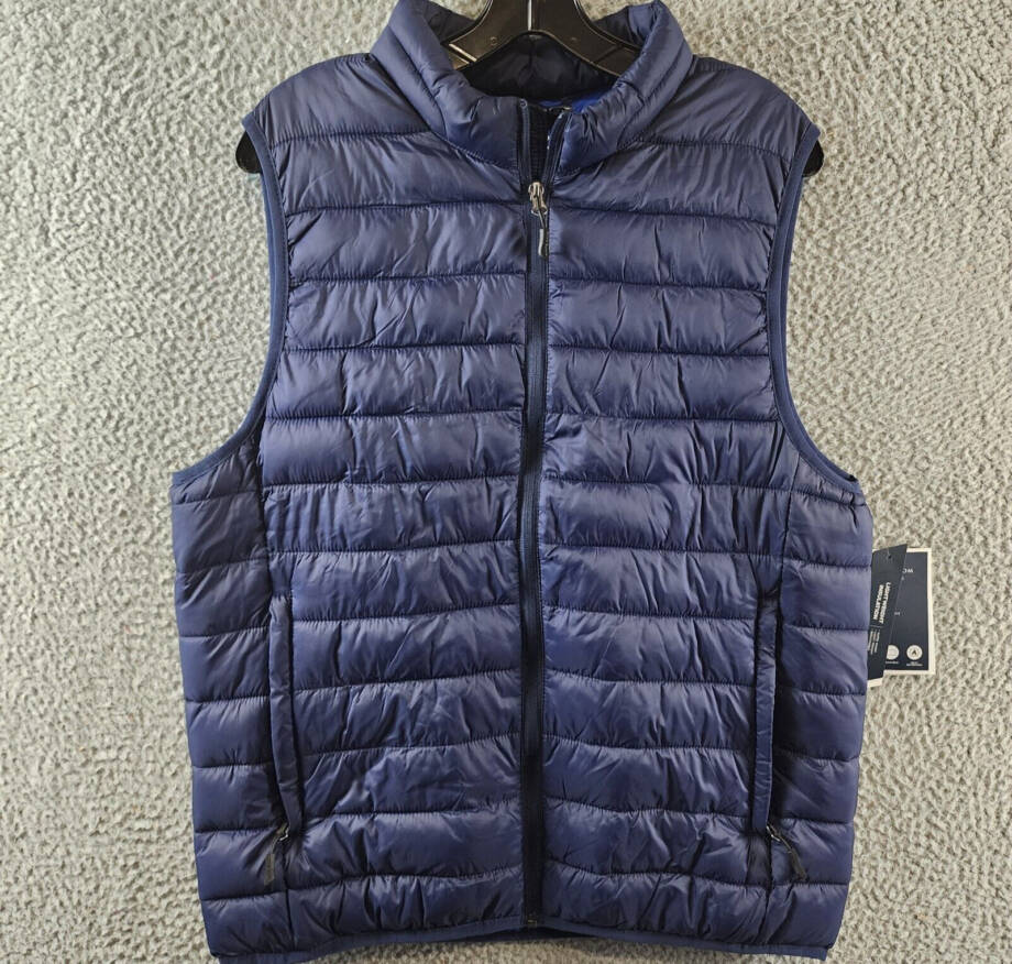 Club Room Quilted Packable Puffer Vest Men's M Navy Solid Stand Collar Full Zip+