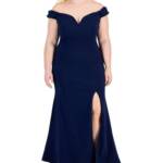B. Darlin Off-The-Shoulder Lace-Up Gown Juniors 22W Navy Sweetheart Back Zip