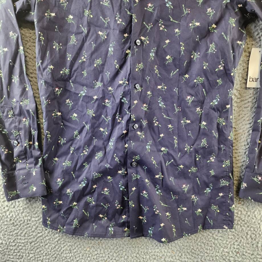 Bar III Slim-Fit Spring Garden Dress Shirt Men's S 14-14.5 Navy Button Front L/S