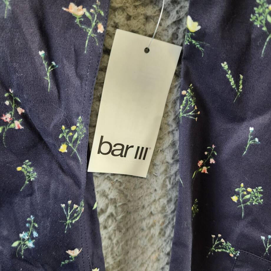 Bar III Slim-Fit Spring Garden Dress Shirt Men's S 14-14.5 Navy Button Front L/S