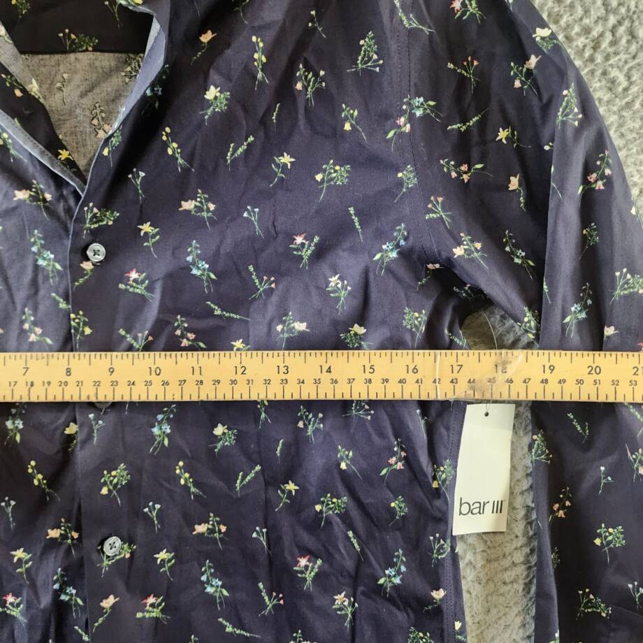 Bar III Slim-Fit Spring Garden Dress Shirt Men's S 14-14.5 Navy Button Front L/S