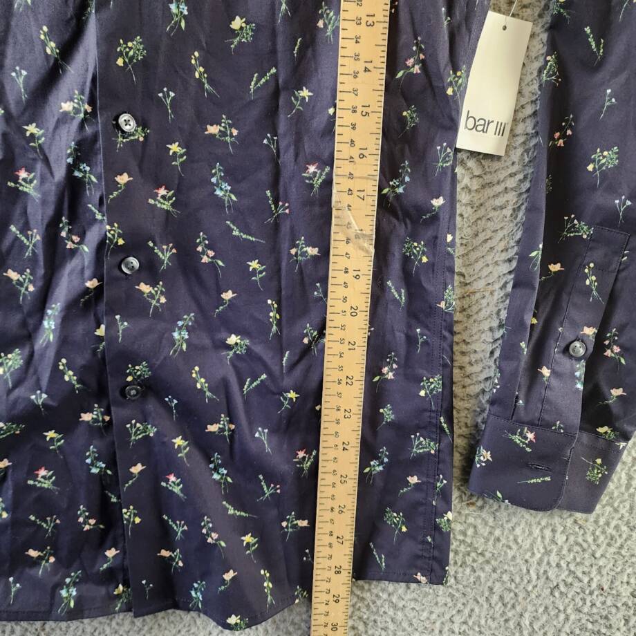 Bar III Slim-Fit Spring Garden Dress Shirt Men's S 14-14.5 Navy Button Front L/S