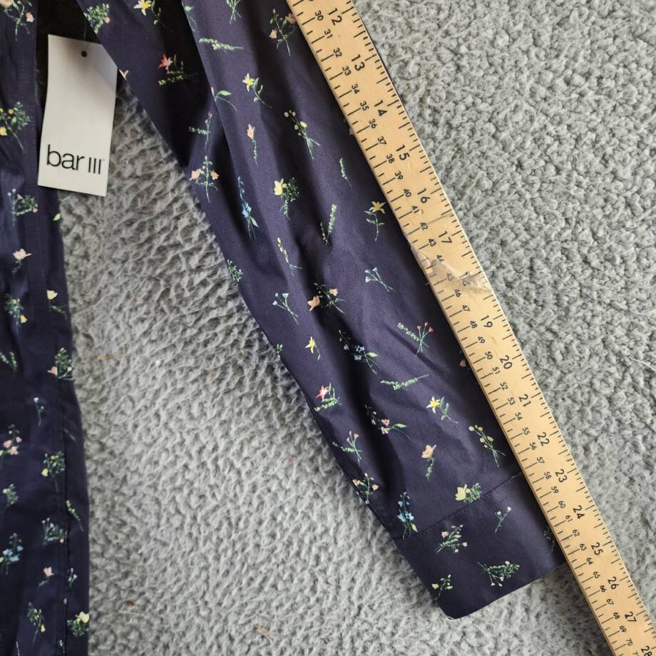 Bar III Slim-Fit Spring Garden Dress Shirt Men's S 14-14.5 Navy Button Front L/S