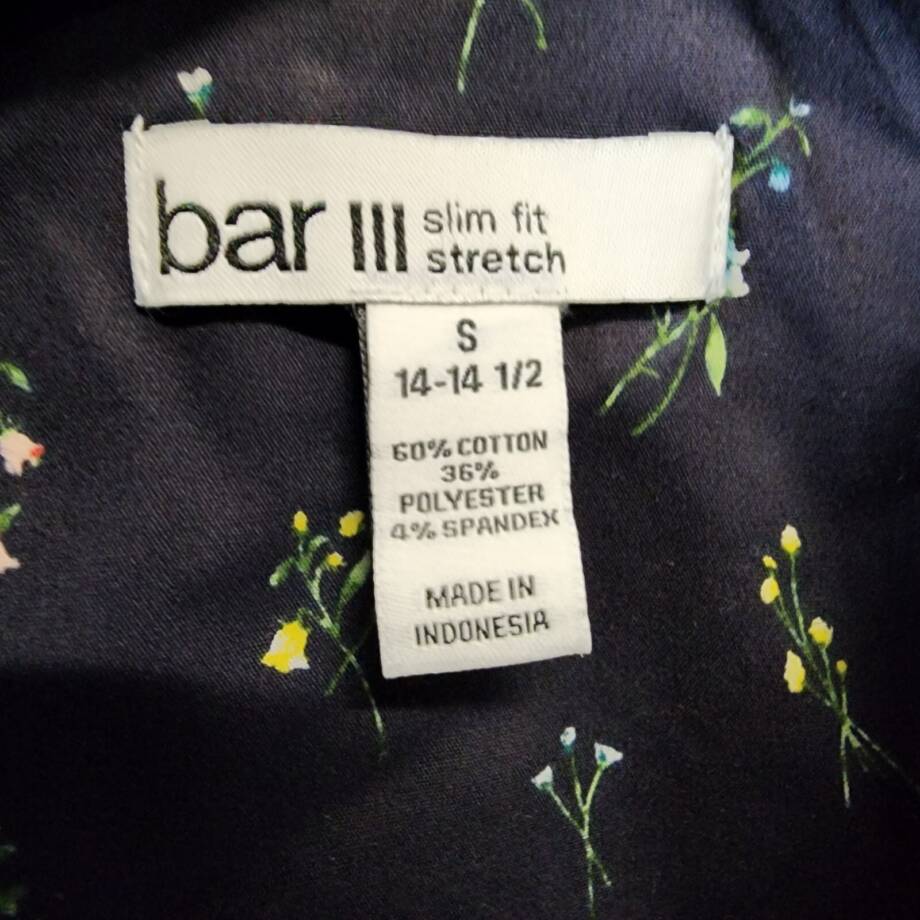 Bar III Slim-Fit Spring Garden Dress Shirt Men's S 14-14.5 Navy Button Front L/S