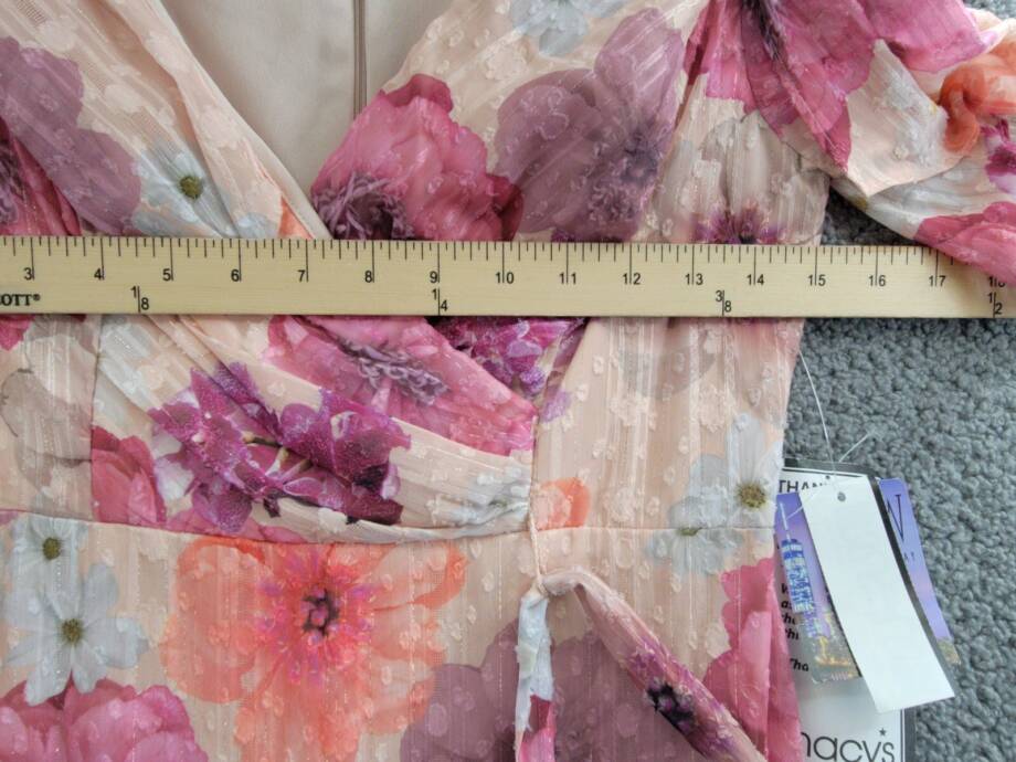 Nightway High-Low Floral Ruffled Dress Women's 4 Pink Multi Back Zip Closure S/S
