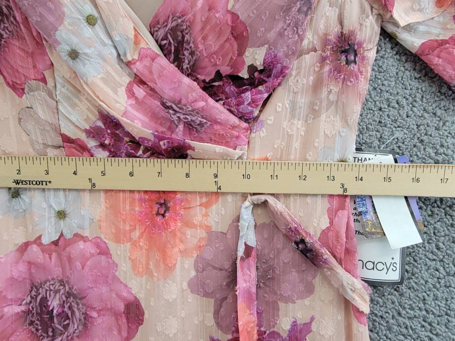 Nightway High-Low Floral Ruffled Dress Women's 4 Pink Multi Back Zip Closure S/S