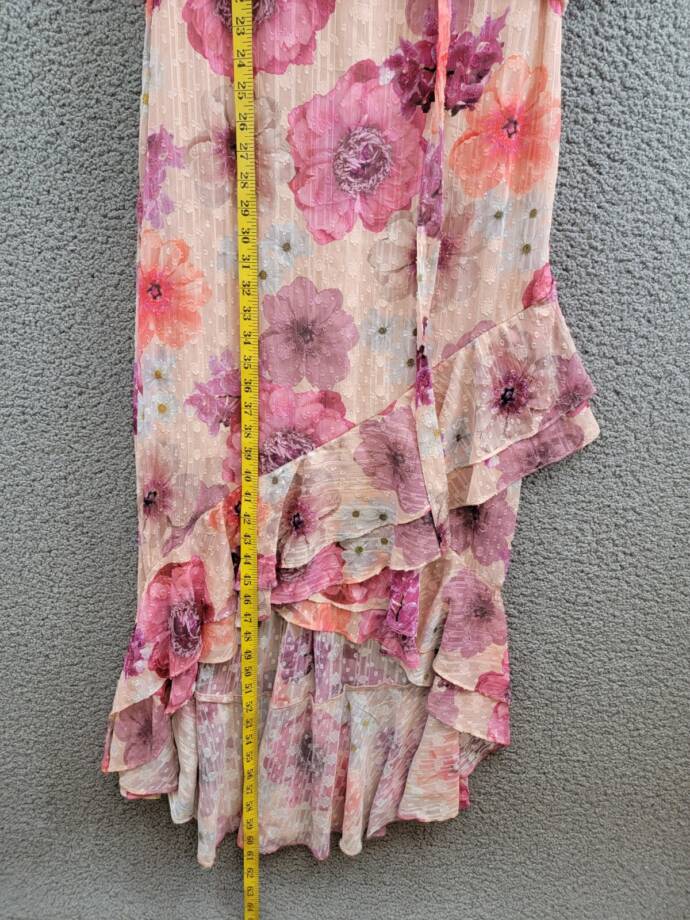 Nightway High-Low Floral Ruffled Dress Women's 4 Pink Multi Back Zip Closure S/S