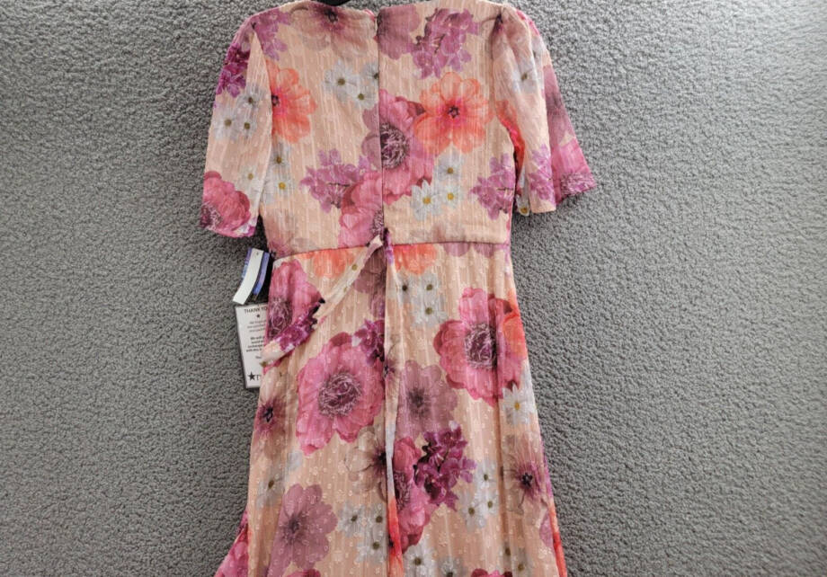 Nightway High-Low Floral Ruffled Dress Women's 4 Pink Multi Back Zip Closure S/S