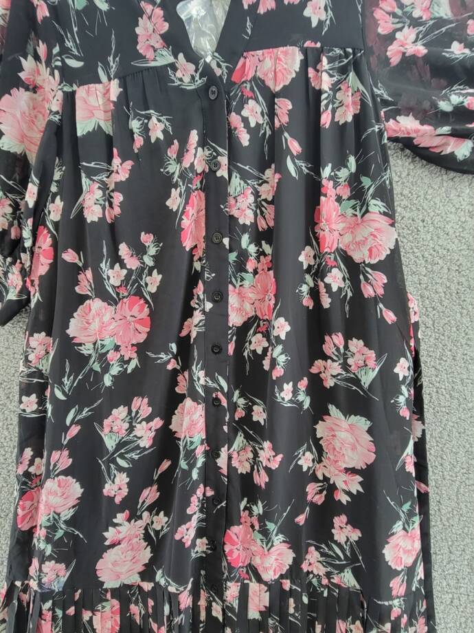 Gracia Floral Print Belted Dress Women's S Black Multi V-Neck Half Sleeve Button