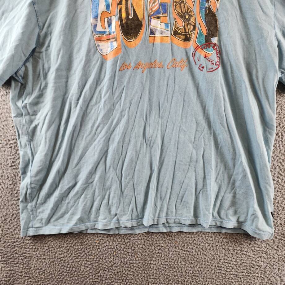 GUESS Postcard Logo Graphic Crewneck T-Shirt Men's XXL Laguna Blue Short Sleeve+