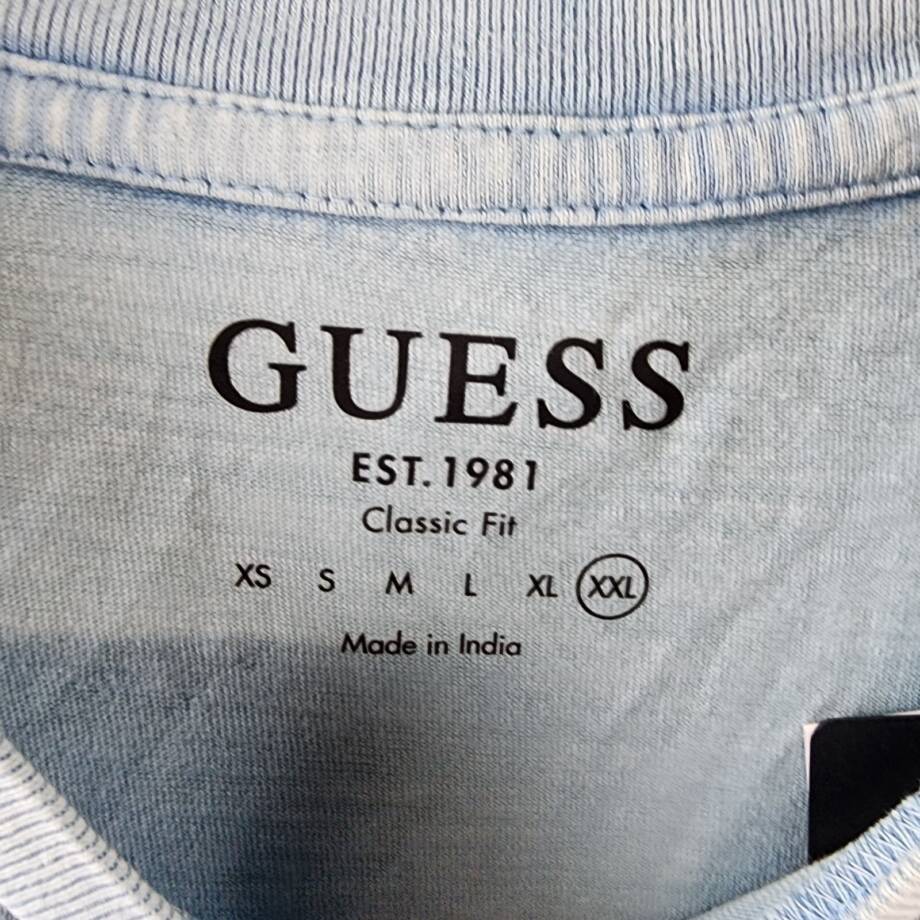 GUESS Postcard Logo Graphic Crewneck T-Shirt Men's XXL Laguna Blue Short Sleeve+