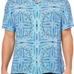GUESS Eco Rayon Tile Shirt Men's S Medallion Tile Short Sleeve Button Closure