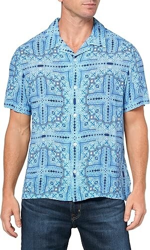 GUESS Eco Rayon Tile Shirt Men's S Medallion Tile Short Sleeve Button Closure
