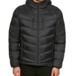 Club Room Chevron Quilted Hooded Puffer Jacket Men's XXL Black Full Zipped L/S +