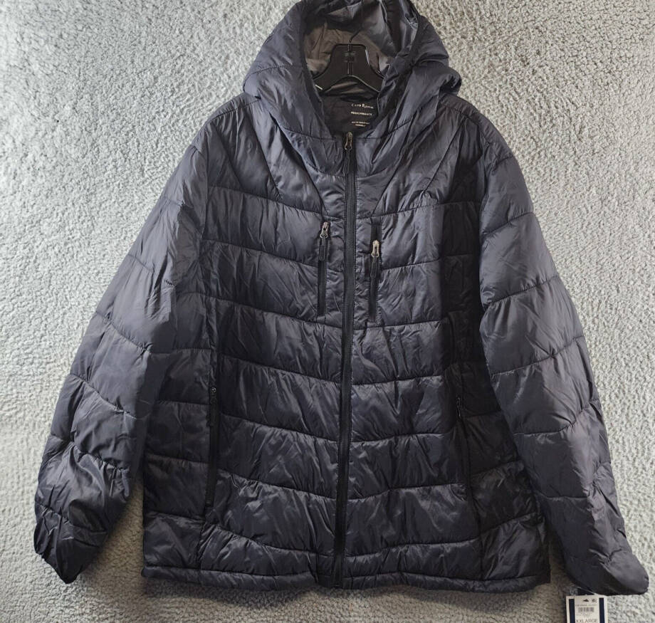 Club Room Chevron Quilted Hooded Puffer Jacket Men's XXL Black Full Zipped L/S +