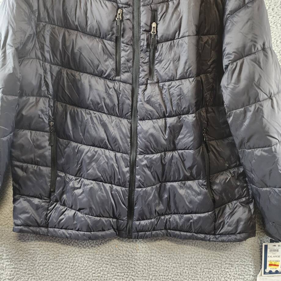 Club Room Chevron Quilted Hooded Puffer Jacket Men's XXL Black Full Zipped L/S +