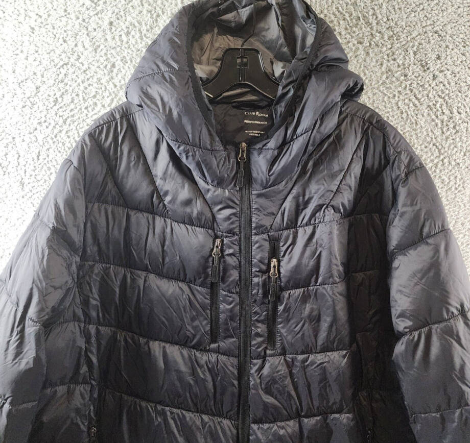 Club Room Chevron Quilted Hooded Puffer Jacket Men's XXL Black Full Zipped L/S +