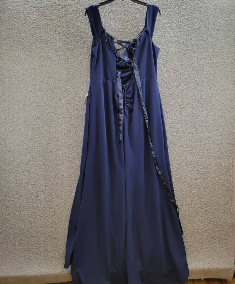 B. Darlin Off-The-Shoulder Lace-Up Gown Juniors 22W Navy Sweetheart Back Zip