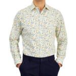 Bar III Slim-Fit Water Floral Dress Shirt Men's S 14-14.5 White Apricot L/S