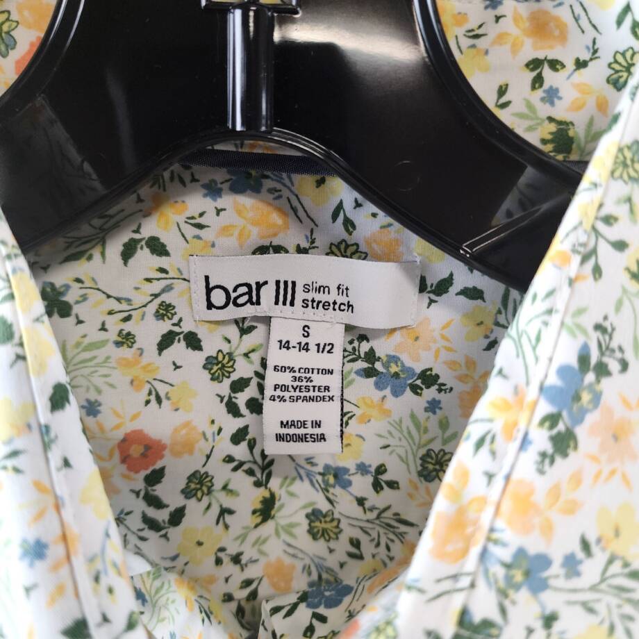 Bar III Slim-Fit Water Floral Dress Shirt Men's S 14-14.5 White Apricot L/S