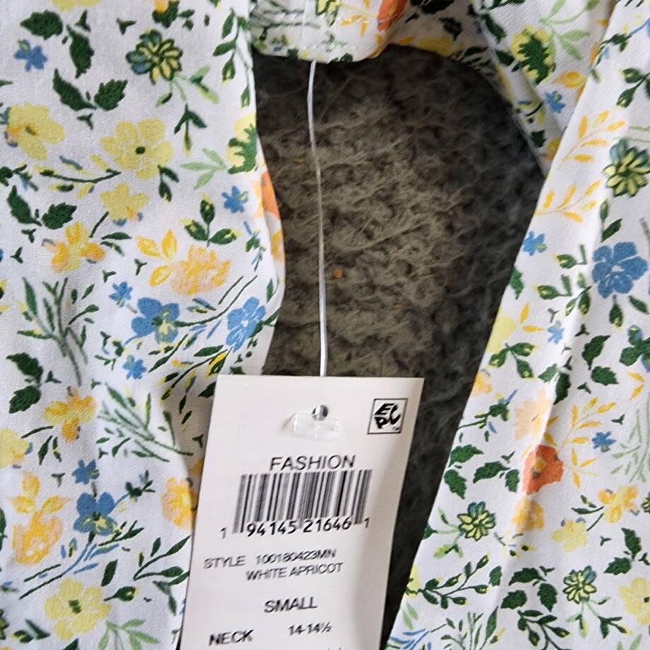 Bar III Slim-Fit Water Floral Dress Shirt Men's S 14-14.5 White Apricot L/S