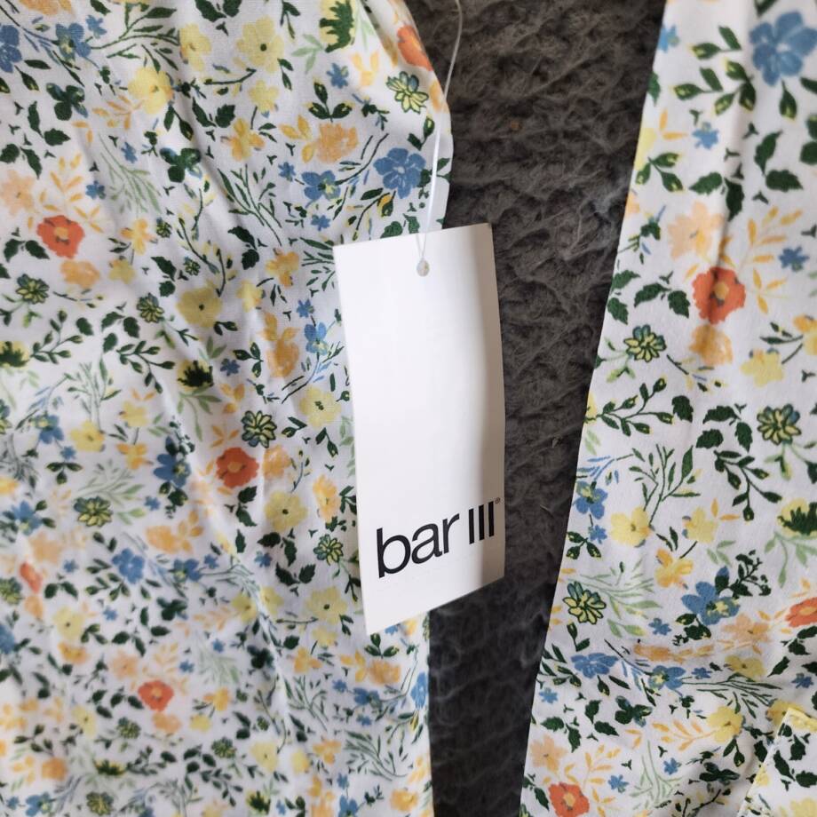 Bar III Slim-Fit Water Floral Dress Shirt Men's S 14-14.5 White Apricot L/S