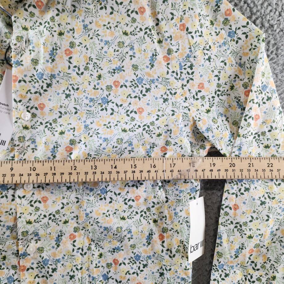 Bar III Slim-Fit Water Floral Dress Shirt Men's S 14-14.5 White Apricot L/S