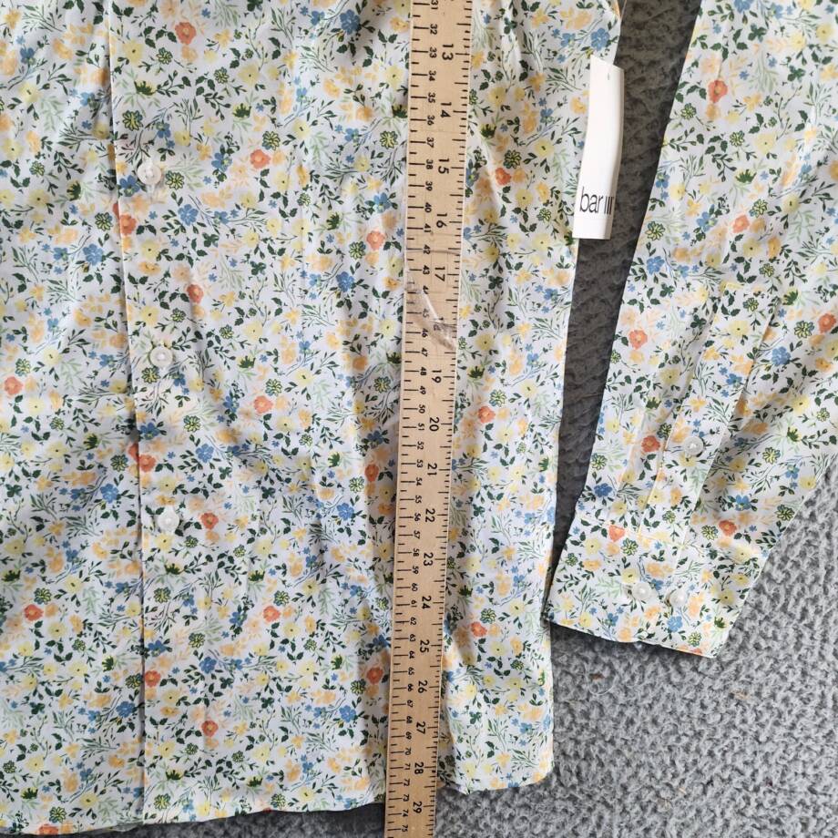 Bar III Slim-Fit Water Floral Dress Shirt Men's S 14-14.5 White Apricot L/S