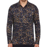 Perry Ellis Paint Stroke-Print Shirt Men's S Safari Long Sleeve Button Closure