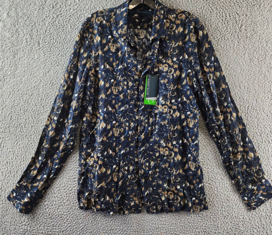 Perry Ellis Paint Stroke-Print Shirt Men's S Safari Long Sleeve Button Closure