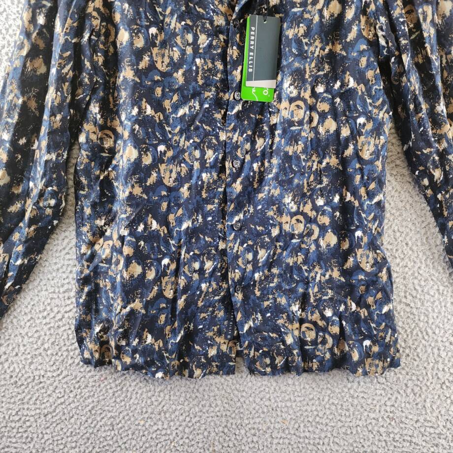 Perry Ellis Paint Stroke-Print Shirt Men's S Safari Long Sleeve Button Closure
