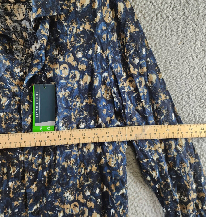 Perry Ellis Paint Stroke-Print Shirt Men's S Safari Long Sleeve Button Closure
