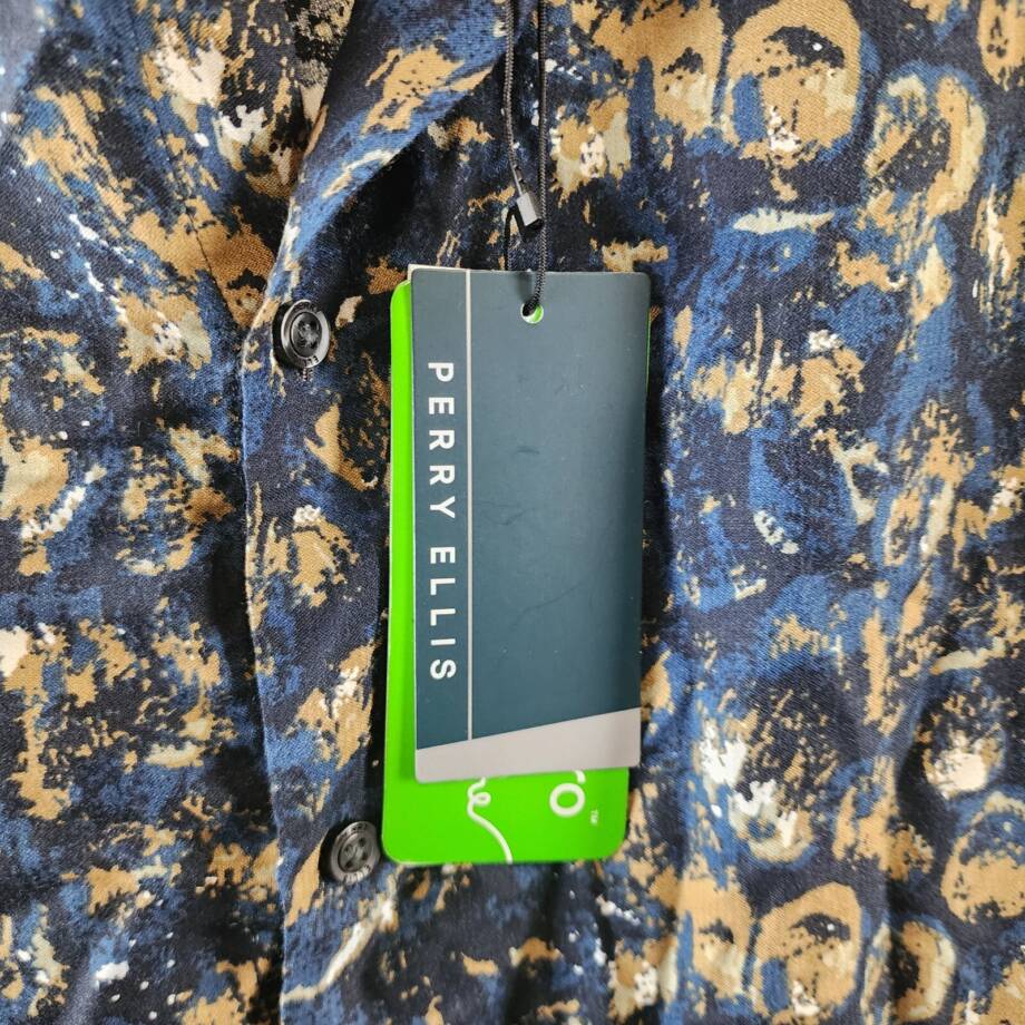 Perry Ellis Paint Stroke-Print Shirt Men's S Safari Long Sleeve Button Closure