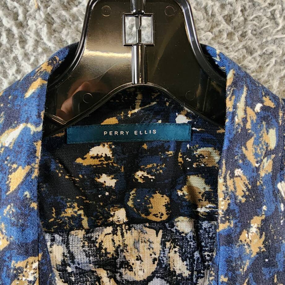 Perry Ellis Paint Stroke-Print Shirt Men's S Safari Long Sleeve Button Closure