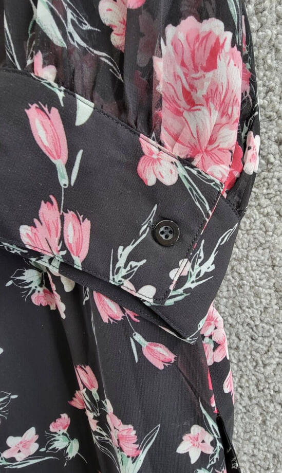 Gracia Floral Print Belted Dress Women's S Black Multi V-Neck Half Sleeve Button