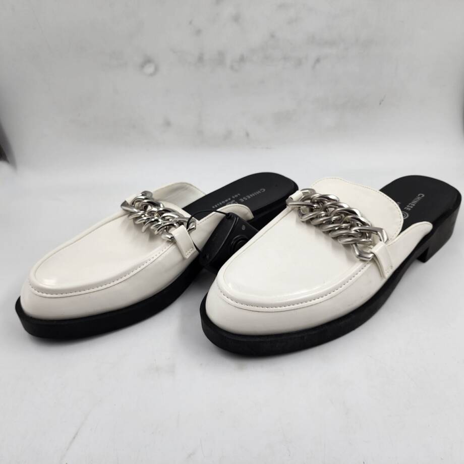 Chinese Laundry Paris Faux Leather Chain Clogs Women's 9.5 White Closed Toe~