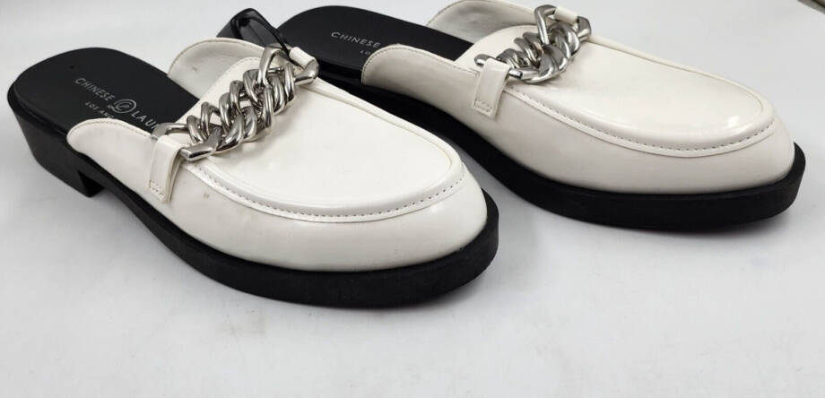 Chinese Laundry Paris Faux Leather Chain Clogs Women's 9.5 White Closed Toe~
