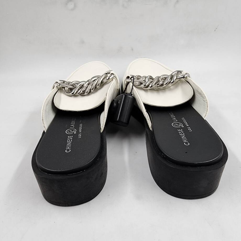 Chinese Laundry Paris Faux Leather Chain Clogs Women's 9.5 White Closed Toe~